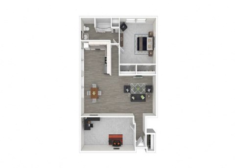 Floor plan for 1 bed, 1 bath, 844 sqft